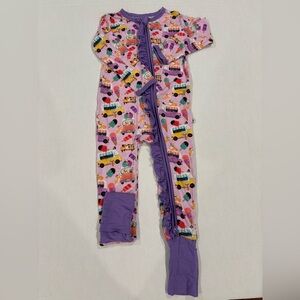 NWOT Birdie Bean Corgi Ice Cream Purple Ruffle Zippy with fold over cuffs 18-24m